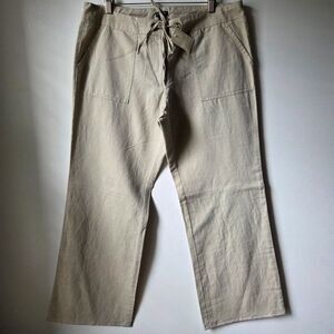 NWT J CREW BEIGE CITY FIT WIDE LEG LINEN/COTTON BLEND PANTS SZ 12 / LARGE